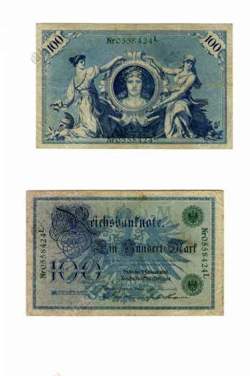 世界上最精美的纸币1908年的德国纸币老版本的马克正反面高清扫描图片