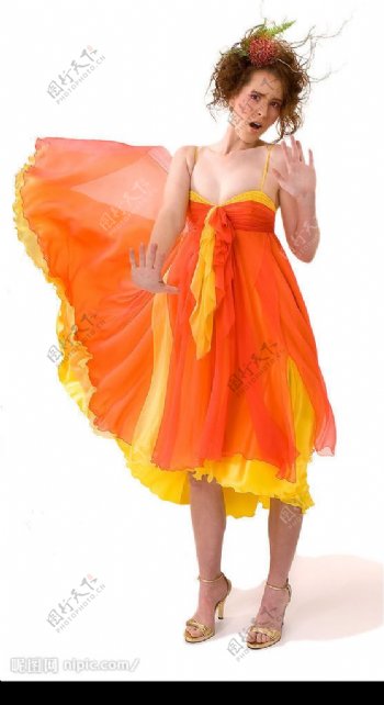 黄红裙子女性图片