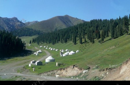 山涧中的蒙古包图片