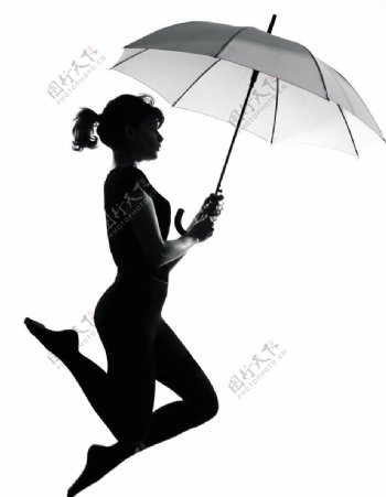 美女持伞剪影图片