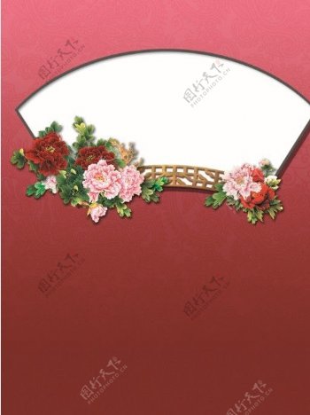 红色牡丹中式背景图片