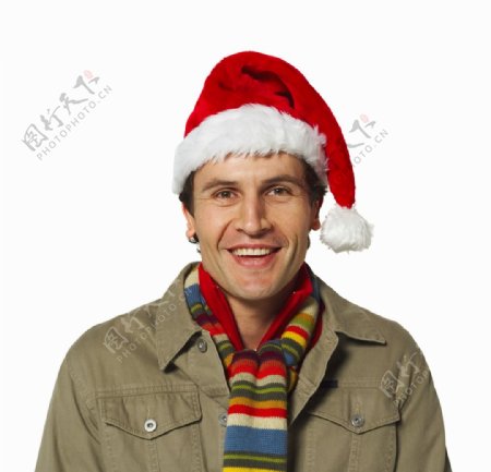 带着圣诞帽的微笑男士图片