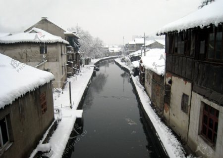 水乡雪景图片