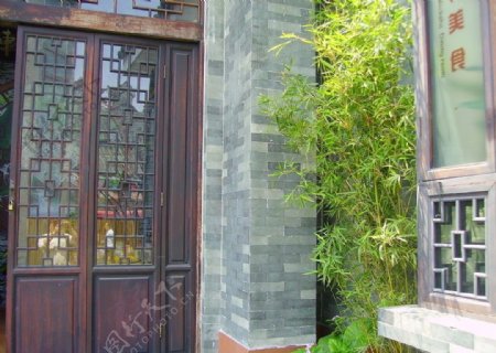 传统建筑竹子门窗传统大门图片