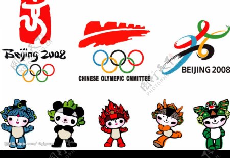 2008年奥运标志吉祥物矢量图图片