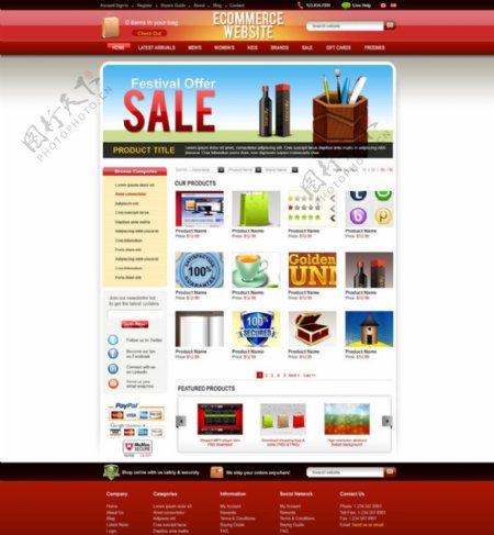 红色商务网页模版图片