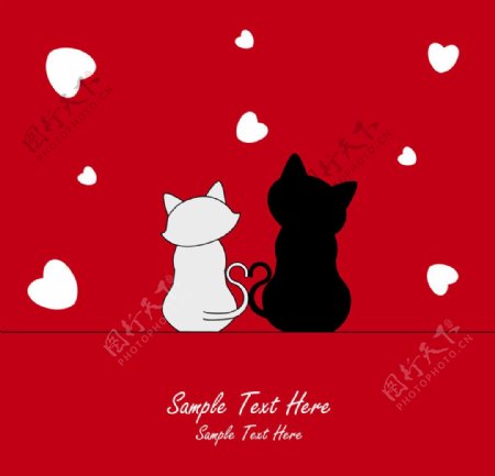 情人节甜蜜小猫矢量素材图片
