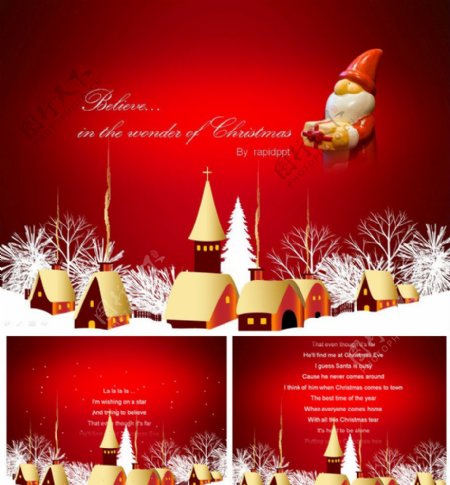 美妙圣诞音乐红色PPT模板图片