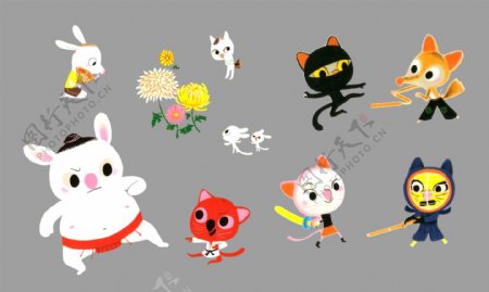 可爱儿童画日式小动物图片