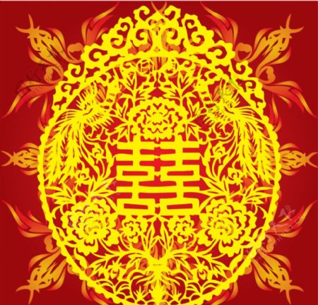 中国风格剪纸红双喜图片