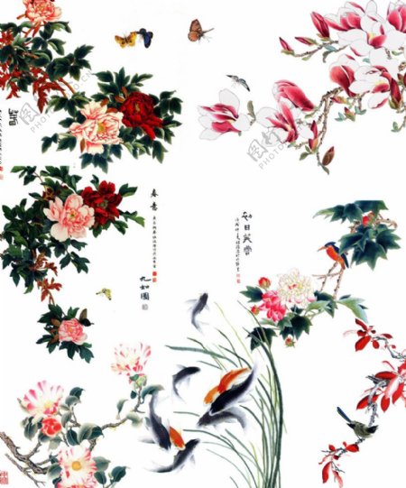 中国风工笔花鸟画图片