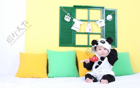 娃娃的熊猫装写真图片
