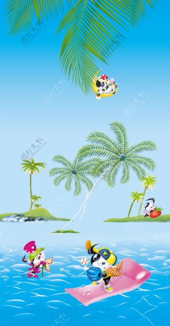 卡通椰树和大海图片