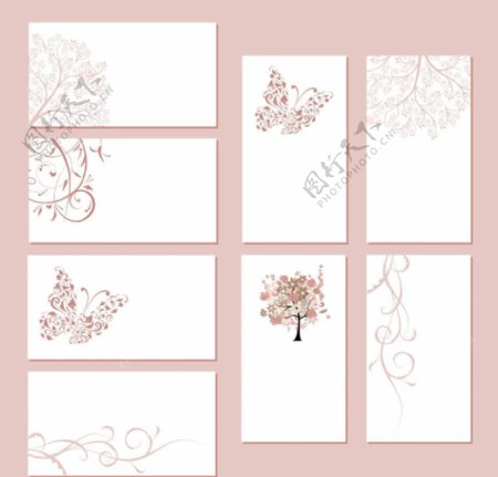 线条花纹树木蝴蝶名片卡片图片