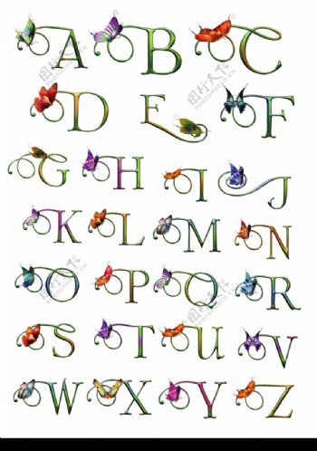 精美26个蝴蝶英文字母图片
