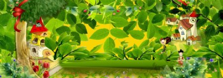 绿色温馨花草房子网页素材图片