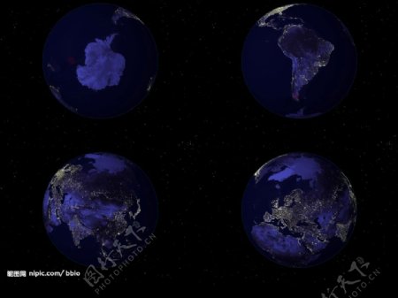 四个不同角度的地球夜景第一套图片