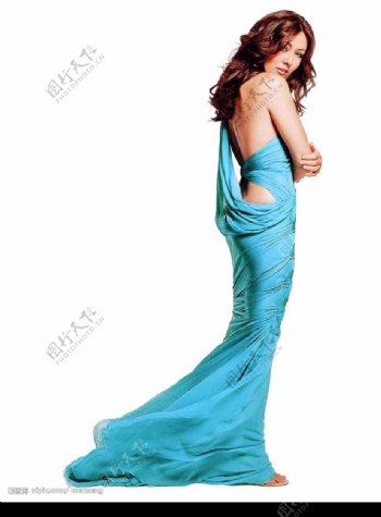 美女扣图蓝色长裙素材图片