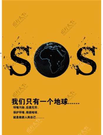 SOS环保地球A3广告宣传设计图片