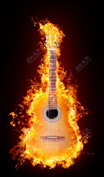 燃烧中的吉它图片