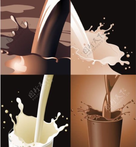 巧克力奶倒入杯中瞬间失量素材图片