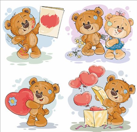 卡通情人节泰迪熊插图