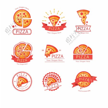 色彩斑斓的披萨标志集合