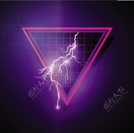 紫色背景上的三角形闪电
