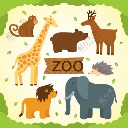 7款卡通动物园动物矢量素材