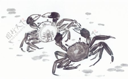水墨画螃蟹