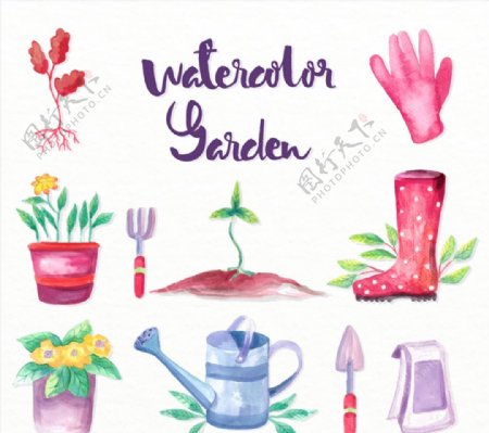 10款水彩绘花园元素矢量素材