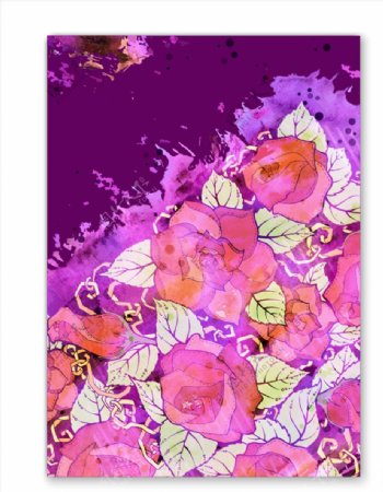 紫色水彩手绘鲜花请柬贺卡矢量素