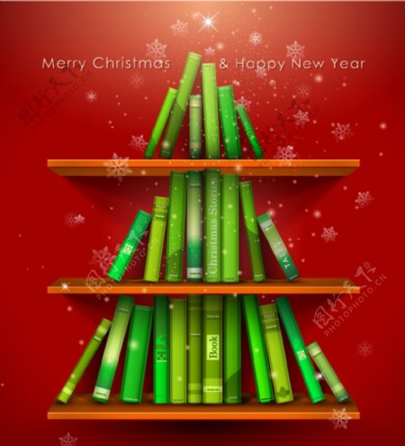 绿色书本圣诞树矢量