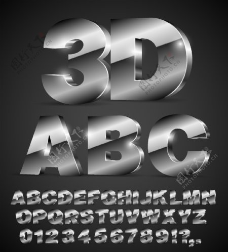 40个银色3D字母和数字设计矢