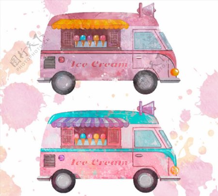 2款粉色系冰淇淋车矢量素材