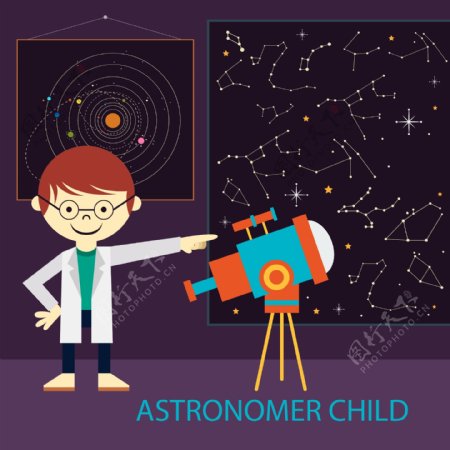 创意天文学儿童插画矢量素材
