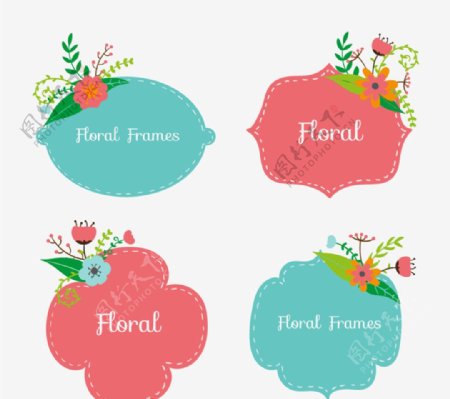 卡通花卉装饰标签