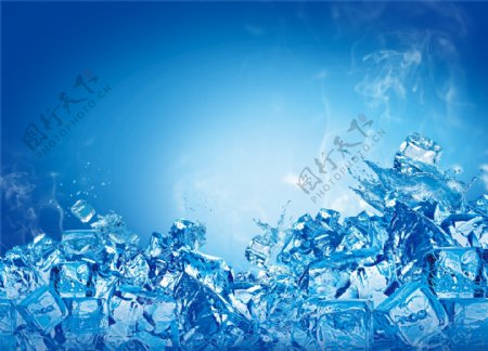 夏季冰块背景海报蓝色