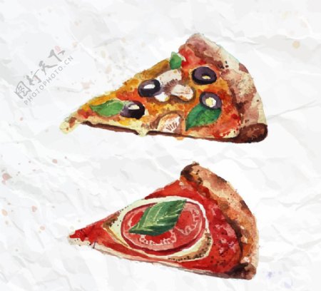 水彩绘三角披萨矢量素材