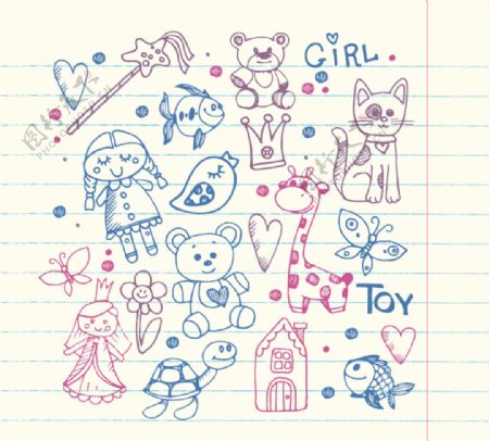 16款彩绘女孩玩具矢量素材