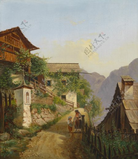 欧洲小屋风景油画