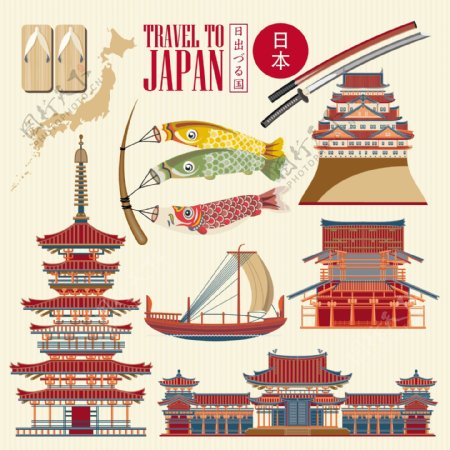 日本旅游与文化设计矢量