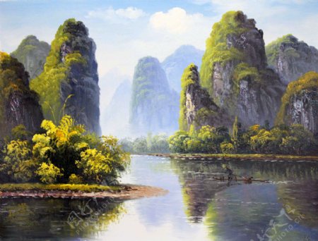 桂林山水水彩画