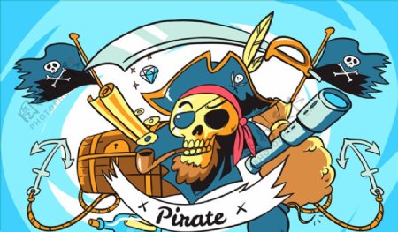 手绘海盗元素头骨背景