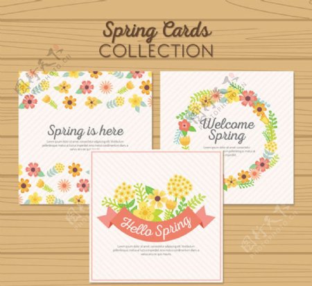 3款春季花卉卡片矢量素材