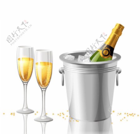 桶里的香槟和酒杯矢量素材