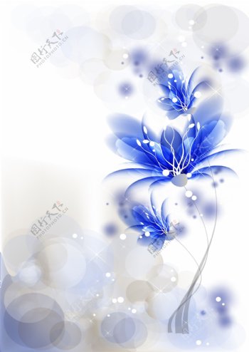 手绘梦幻蓝色花朵光点素材背景
