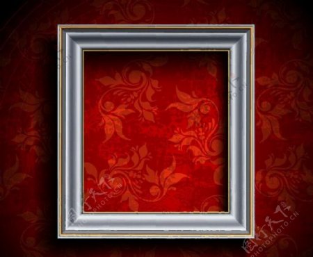 红色花纹背景墙矢量欧式相框