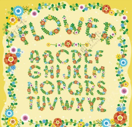26个彩色花卉字母矢量素材
