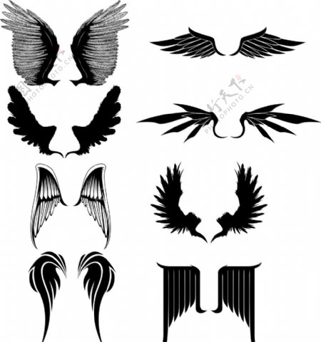 矢量欧美创意黑白图案翅膀元素
